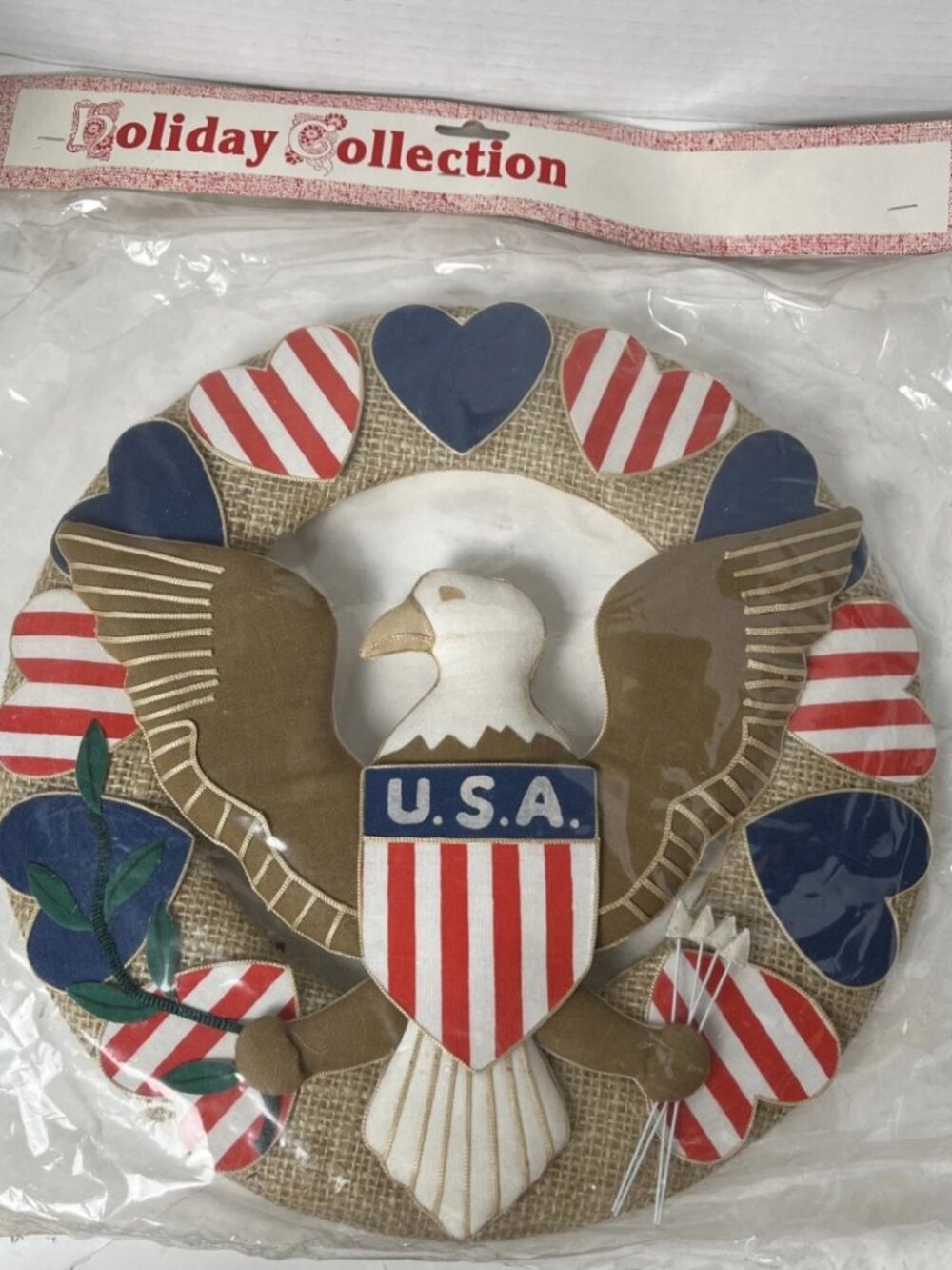 Vintage Americana Eagle Wreath 12” Patriotic Burlap USA July 4 Farmhouse Decor